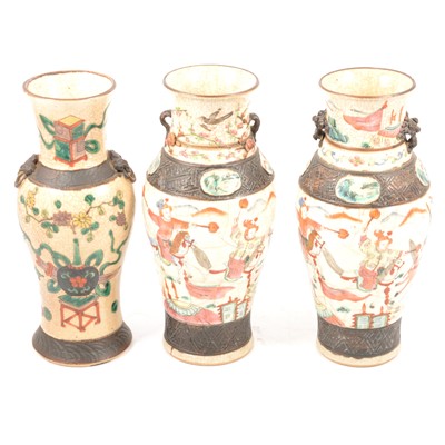 Lot 9 - Pair of Chinese porcelain vases, and one similar