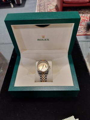 Lot 165 - Rolex - a gentleman's Oyster Perpetual Datejust bi-colour self-winding wristwatch.
