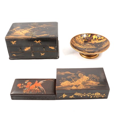 Lot 38 - Japanese lacquered box, simulated tortoiseshell bowl and two other boxes