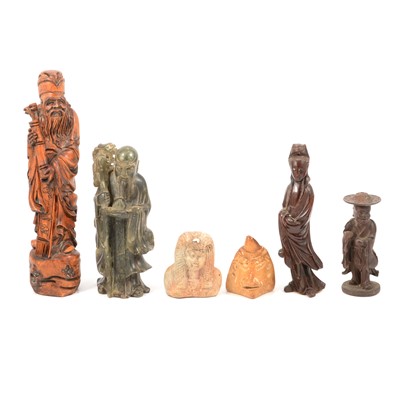 Lot 45 - Chinese soapstone carving, other wooden carvings, etc.