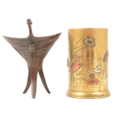 Lot 4 - Japanese bronze vase and a Chinese bronze jue