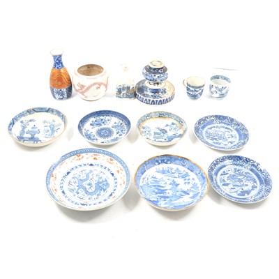 Lot 68 - Chinese porcelain taper stick, teabowls and saucers, etc.