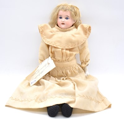 Lot 225 - Victorian bisque head doll, kid leather body