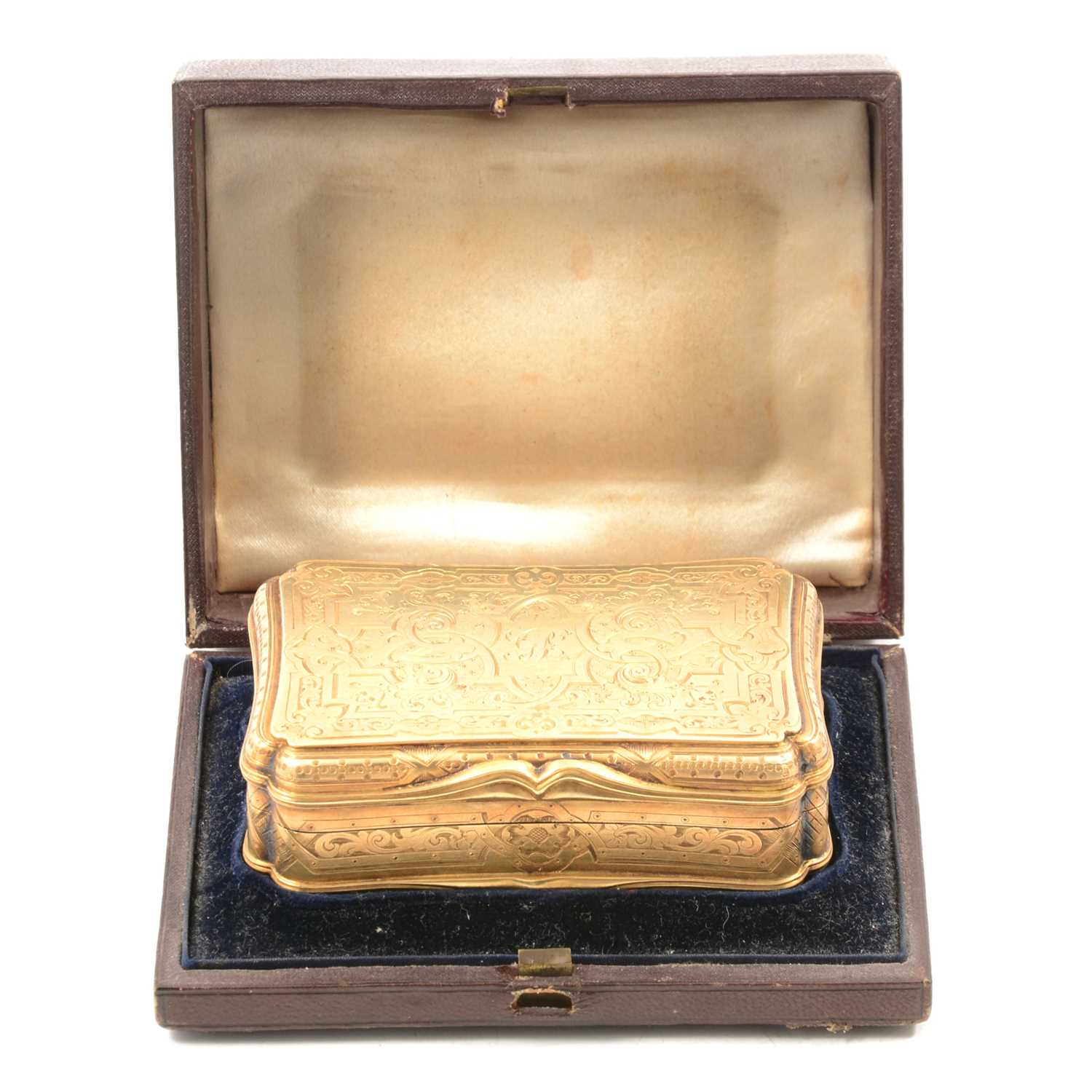 Lot 442 - Victorian silver gilt snuff box, Charles Rawlings & William Summers, London 1854.