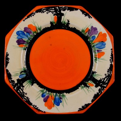 Lot 14 - Clarice Cliff, an 'Awakening Crocus' or 'Peter Pan Crocus' octagonal side plate