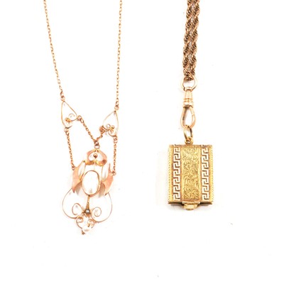 Lot 99 - An Edwardian pendant, 9ct, gold colour locket and chain.