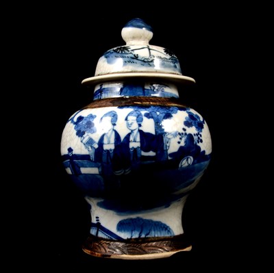 Lot 31 - Chinese craquelure glazed blue and white covered vase
