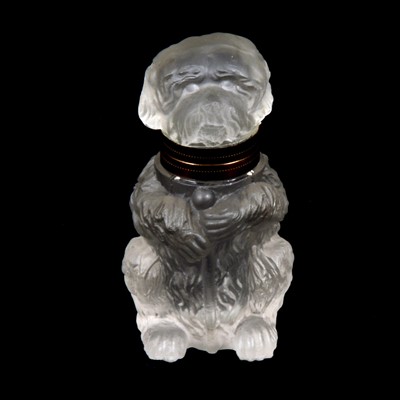 Lot 185 - Early 20th century novelty frosted glass inkwell modelled as a Terrier with a cane