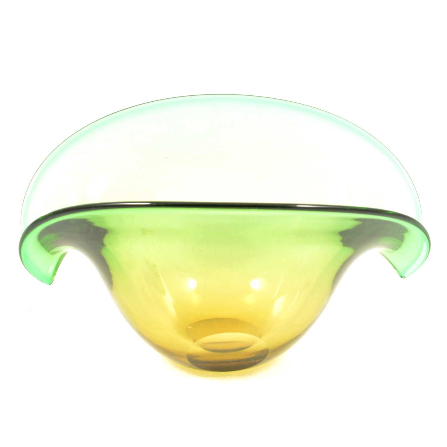 Lot 300 - A green and yellow glass Murano 'Clam Vase', by Seguso Dalla Venezia