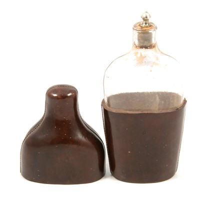 Lot 350 - Late 18th/ early 19th century glass hipflask in stitched-leather case