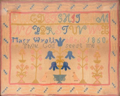 Lot 440 - Mid-19th century sampler by Mary Wyatt, aged 13, 1860