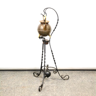 Lot 445 - Arts & Crafts Benham & Froud kettle on wrought iron stand, designed by Dr Christopher Dresser