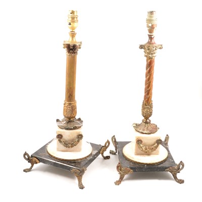 Lot 565 - Two marble and gilt brass table lamps