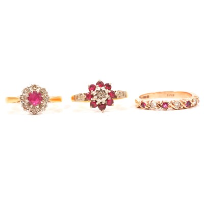 Lot 26 - Three ruby and diamond rings.