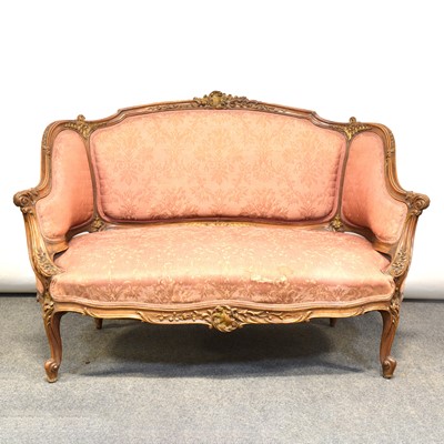 Lot 381 - French walnut framed salon settee