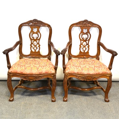 Lot 486 - Pair of hardwood elbow chairs, Gainsborough silk seats