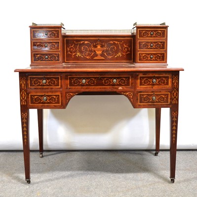 Lot 381 - Edwards & Roberts style mahogany and marquetry desk