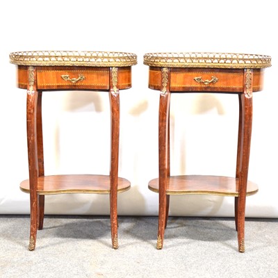 Lot 378 - Pair of reproduction kidney-shaped side tables, and two beech-framed chairs