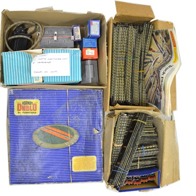 Lot 208 - Four boxes of Hornby Dublo OO gauge model railway rolling stock, track, etc.