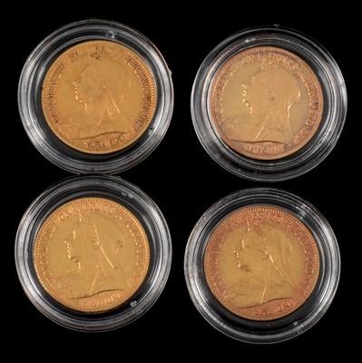 Lot 55 - Four Gold Half Sovereign Coins.