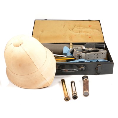 Lot 228 - Gun sight, pith helmet, etc.