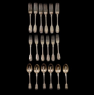 Lot 274 - Part set of Victorian silver flatware, Chawney & Co, London 1852