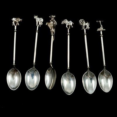 Lot 442 - Patrick Mavros - six silver African Wildlife coffee spoons.