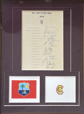 Lot 345 - Cricket Interest; Framed and autographed MCC TOUR OF THE WEST INDIES 1967/1968.