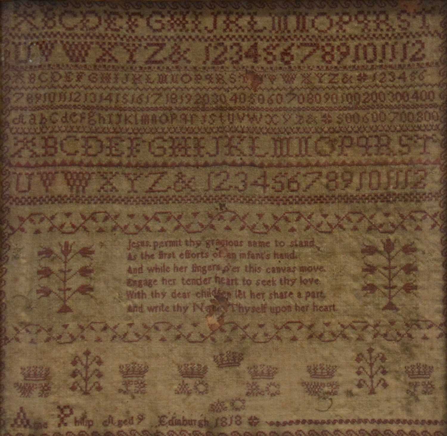 Lot 323 - George III Scottish sampler and three Victorian samplers