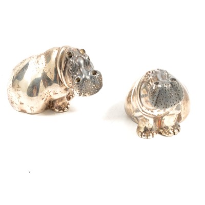 Lot 228 - Patrick Mavros - a pair of silver Hippo salt and pepper shakers.