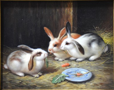 Lot 346 - After Edgar Hunt, Rabbits.