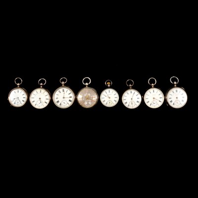 Lot 152 - Seven hallmarked silver open face pocket watches and one marked 935.