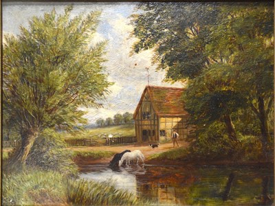 Lot 329 - English School, Horses watering before a cottage