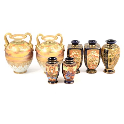 Lot 137 - Pair of Noritake vases and five Satsuma vases