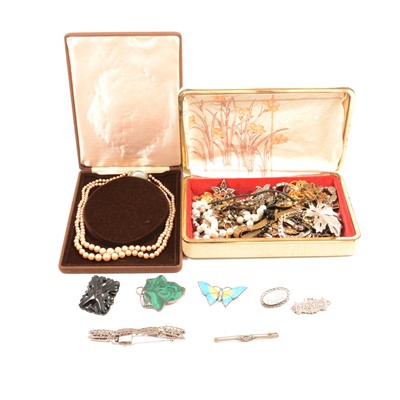 Lot 246 - A collection of silver, white metal and costume jewellery.