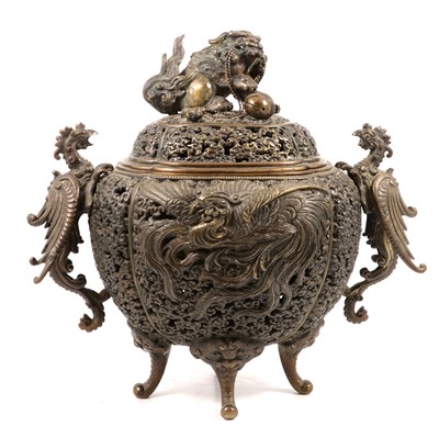 Lot 95A - Chinese reticulated bronze censer