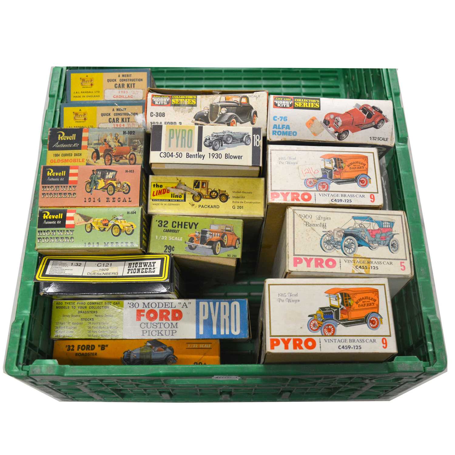 Lot 204 - Sixteen model car kits, including Pyro, Revell, Hales