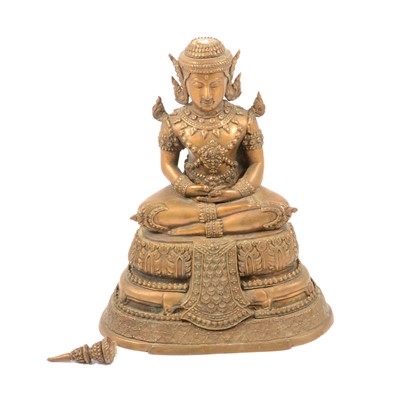 Lot 140A - Cast gilt metal figure of a Seated Crowned Buddha, Siamese