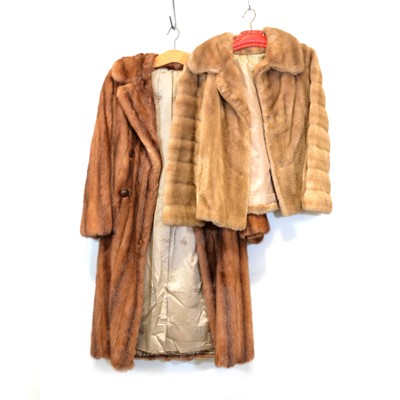 Lot 334 - A tan mink coat, a brown mink stole and a light fur jacket.