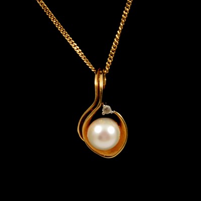 Lot 96A - A cultured pearl and diamond pendant and chain.