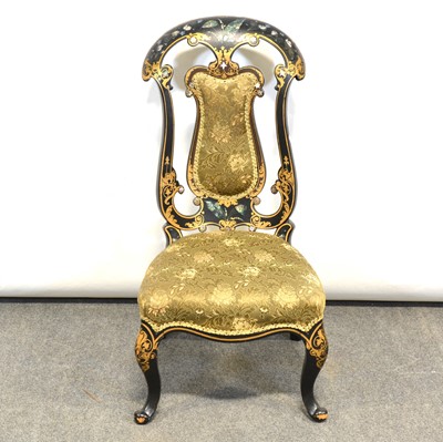 Lot 326 - Victorian black lacquered nursing chair, in the style of Jennens & Bettridge