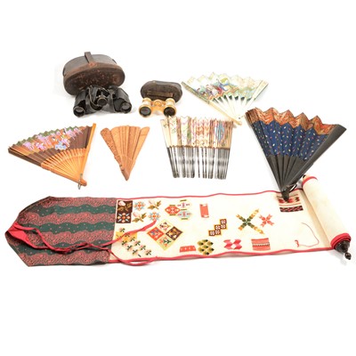 Lot 151 - Sampler scroll, fans, opera glasses and German bincoluars