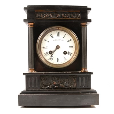 Lot 98 - French black marble mantel clock, signed Wilkinson, Bridlington Quay