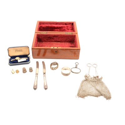 Lot 244A - Mahogany box with chainmail purse, napkin ring, 9 carat watch with rolled gold bracelet etc.