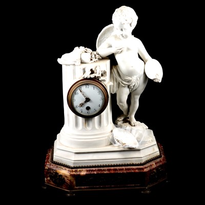 Lot 187 - French Parian and marble mantel clock