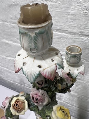 Lot 18 - Large Dresden porcelain four-light figural candelabra