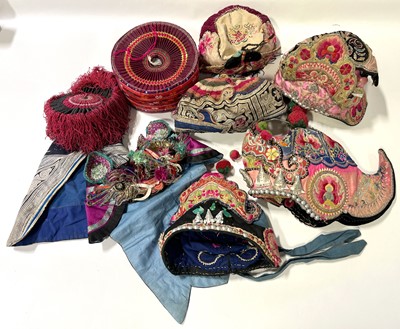 Lot 6 - Collection of Chinese embroidered hats