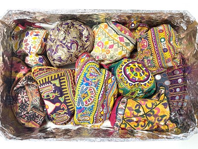 Lot 197 - Collection of ten Rabari embroidered hats, Kutch region.