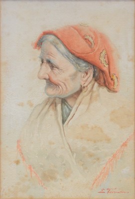 Lot 300 - E Fiorentino, Study of an old lady, and a companion work