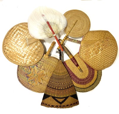 Lot 34 - Collection of woven Ethnic rigid fans